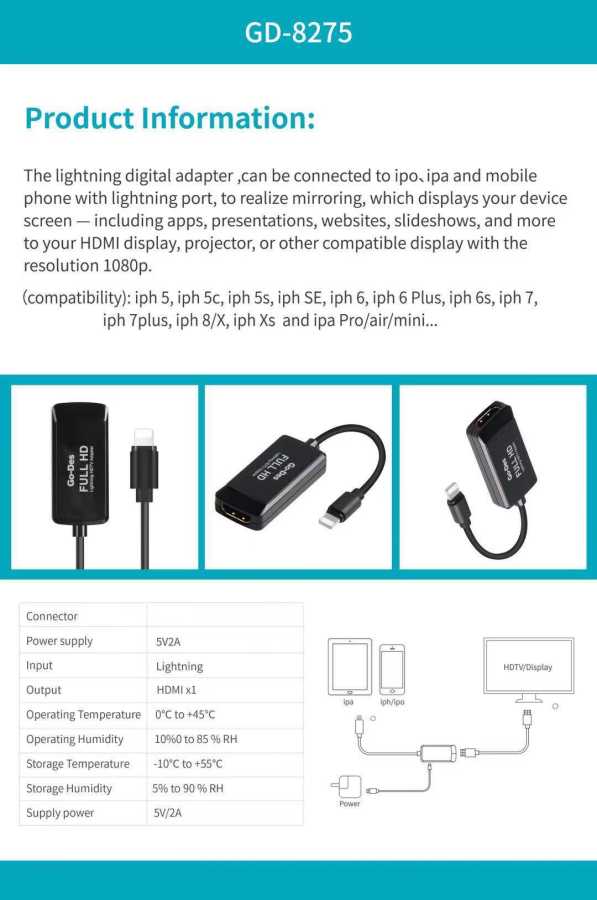 Go Des GD-8275 Lightning To HDTV Av Kablo - 3 Go Des GD-8275 Lightning To HDTV Av Kablo - 3